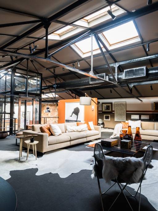 SAV art mandarin autumn showroom interior design architecture project luxury contemporary modern decor sofas industrial artsy shapes portuguese art