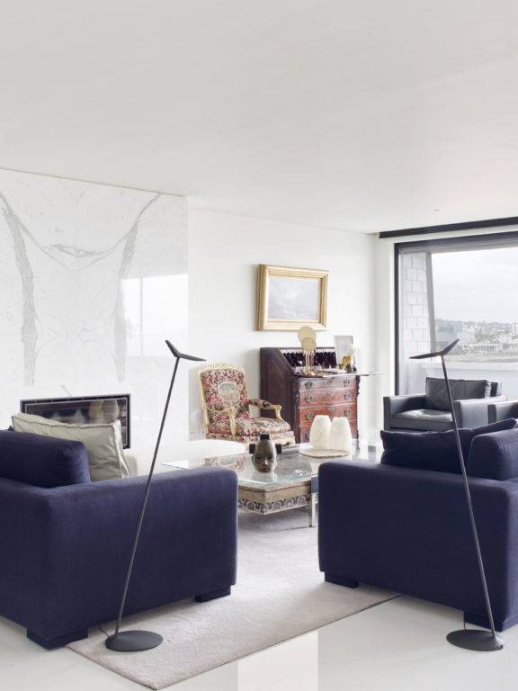 SAV blue bay interior design arqchitecture apartment project luxury modern corten steel contrast pieces textures 