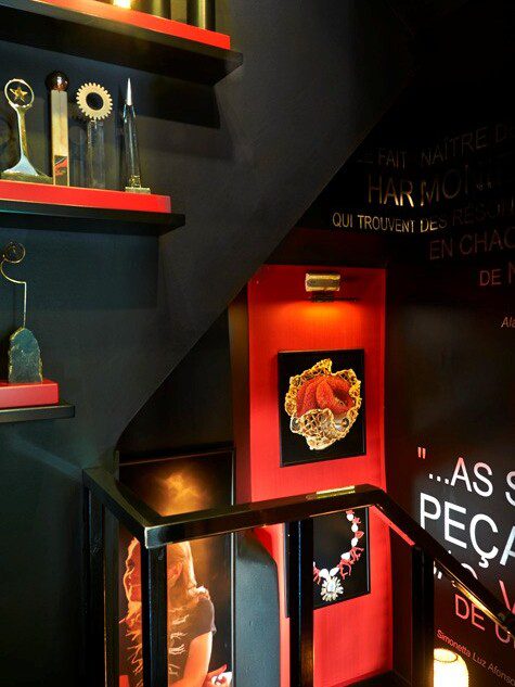 SAV jewelry in black and red commercial interior design architecture project luxury modern uniqueness building rustic pieces mixture color