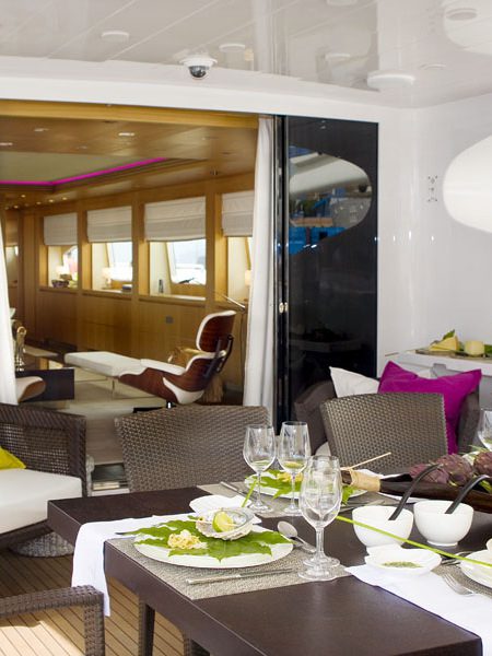 SAV yacht maiora 39 sea boat interior design architecture project luxury comfort sophistication Italian brand wenge wood brushed steel adventure beauty soft tones