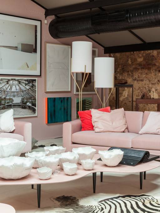 SAV eclectic pink dream showroom interior design architecture project luxury decoration ecletic textures Mixing styles rugs zebra palette