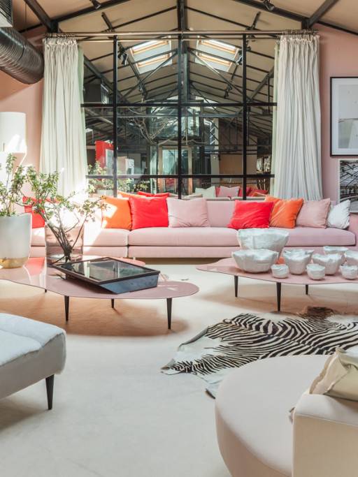 SAV eclectic pink dream showroom interior design architecture project luxury decoration ecletic textures Mixing styles rugs zebra palette