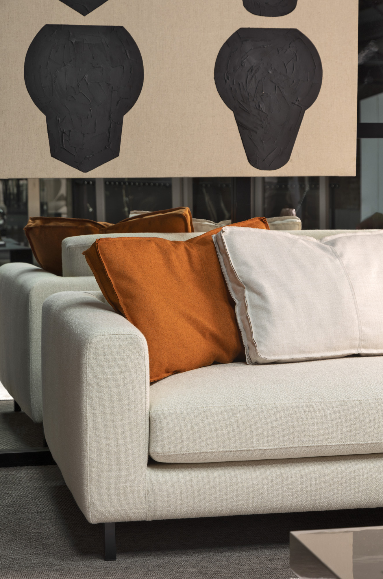 SAV mandarin set pillows interior design architecture product textiles luxury modern minimalist limited wool broadcloth 100% handmade orange blush white rectangle shape 70cmx45cm sofa look