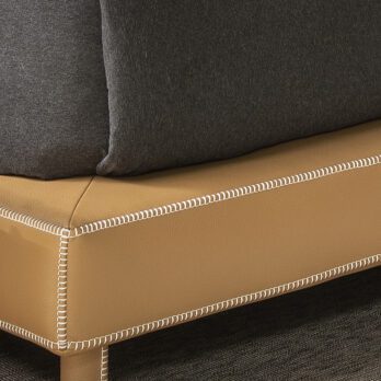 SAV ivory the bed interior design architecture product seating luxury handmade bouclé camel white leather headboard backstitches platform