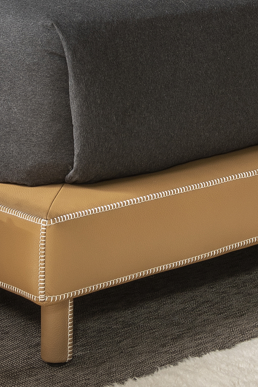 SAV ivory the bed interior design architecture product seating luxury handmade bouclé camel white leather headboard backstitches platform